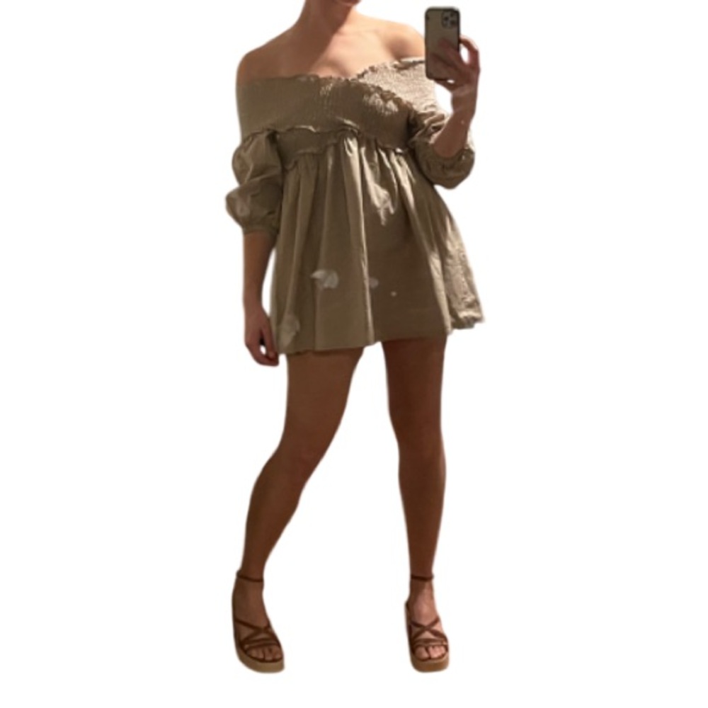 N by Nancy Smocked Off the Shoulder Puff Sleeve Babydoll Dress/Top Sz Large